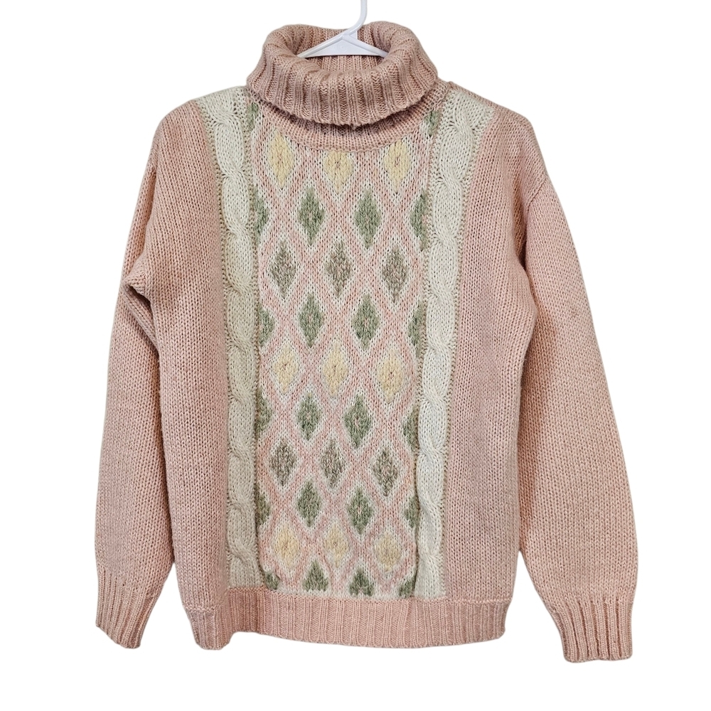 Vintage Liz Sport Soft Girl Turtleneck Aztec Knit Pullover Sweater